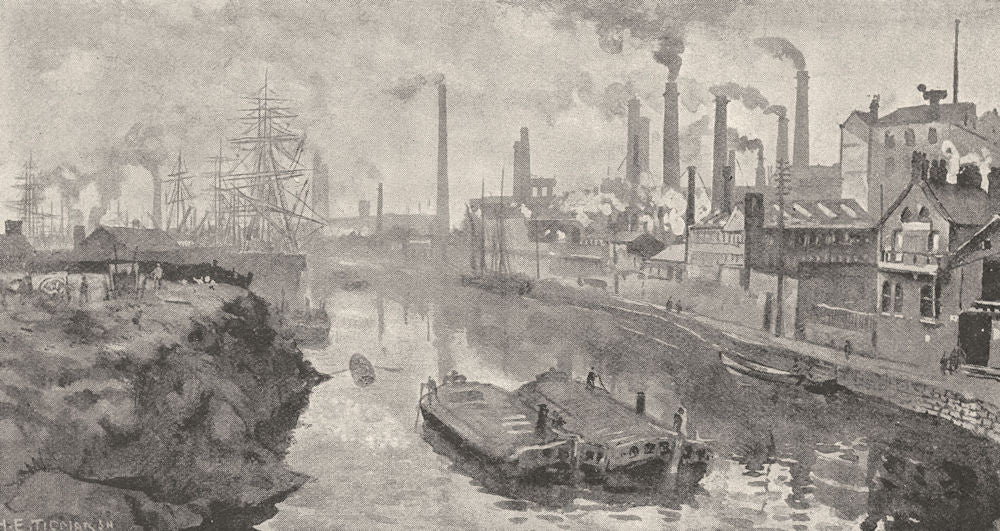 LANCASHIRE. The Irwell at Ordsall, with Worrall's works 1901 old antique print